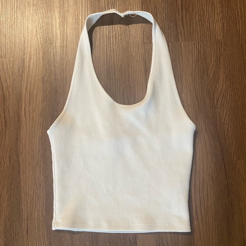 White Ribbed Halter Cropped Top